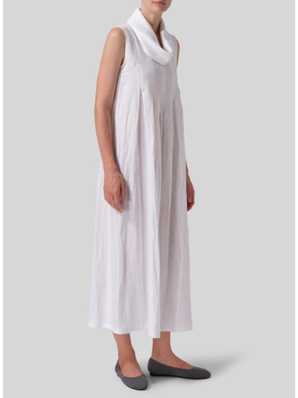 Vivid Sz. M White 100% Natural Linen Sleeveless Cowl Neck Long Dress